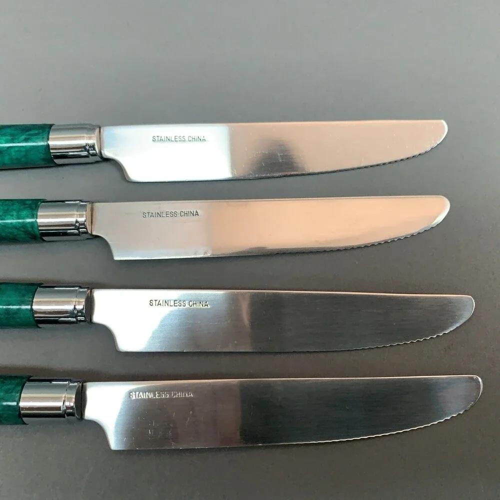 Green Handle 8 3/4 Knives Flatware Lot of 5